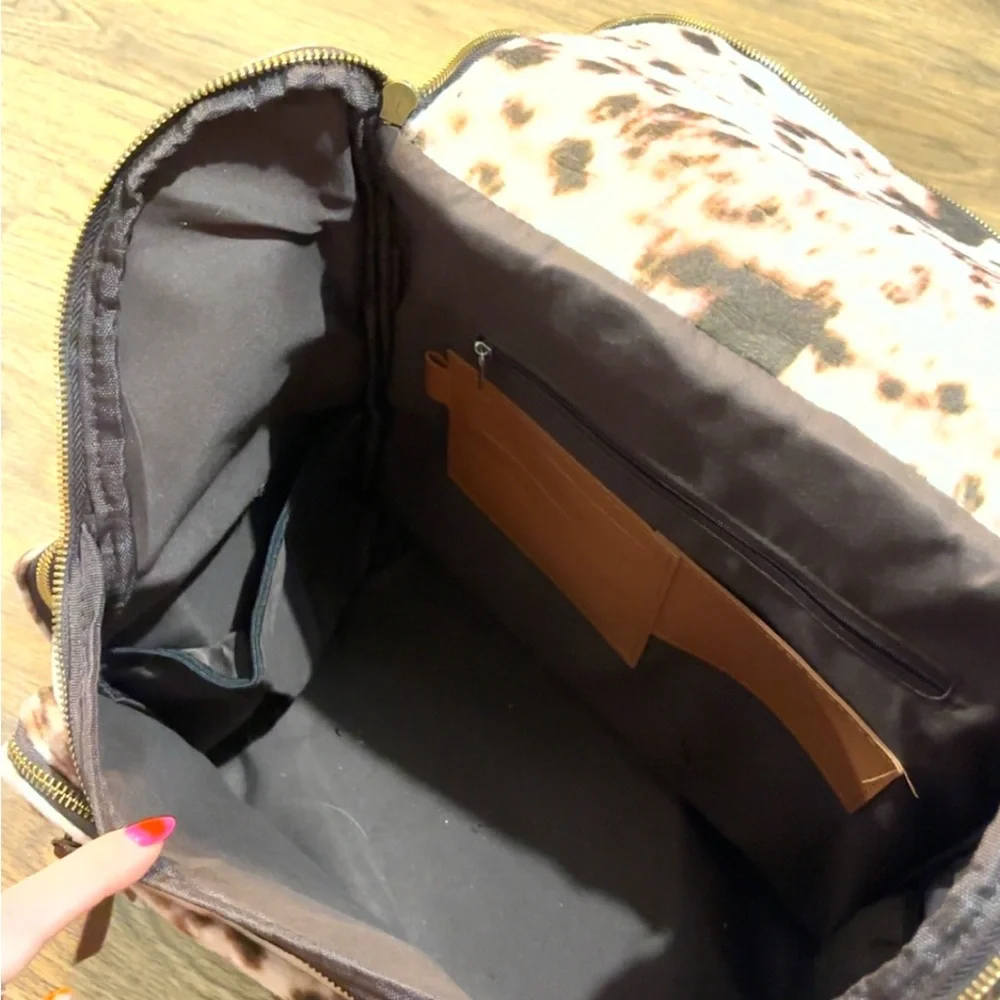Cow Print hair on overnight bag or huge diaper bag faux leather